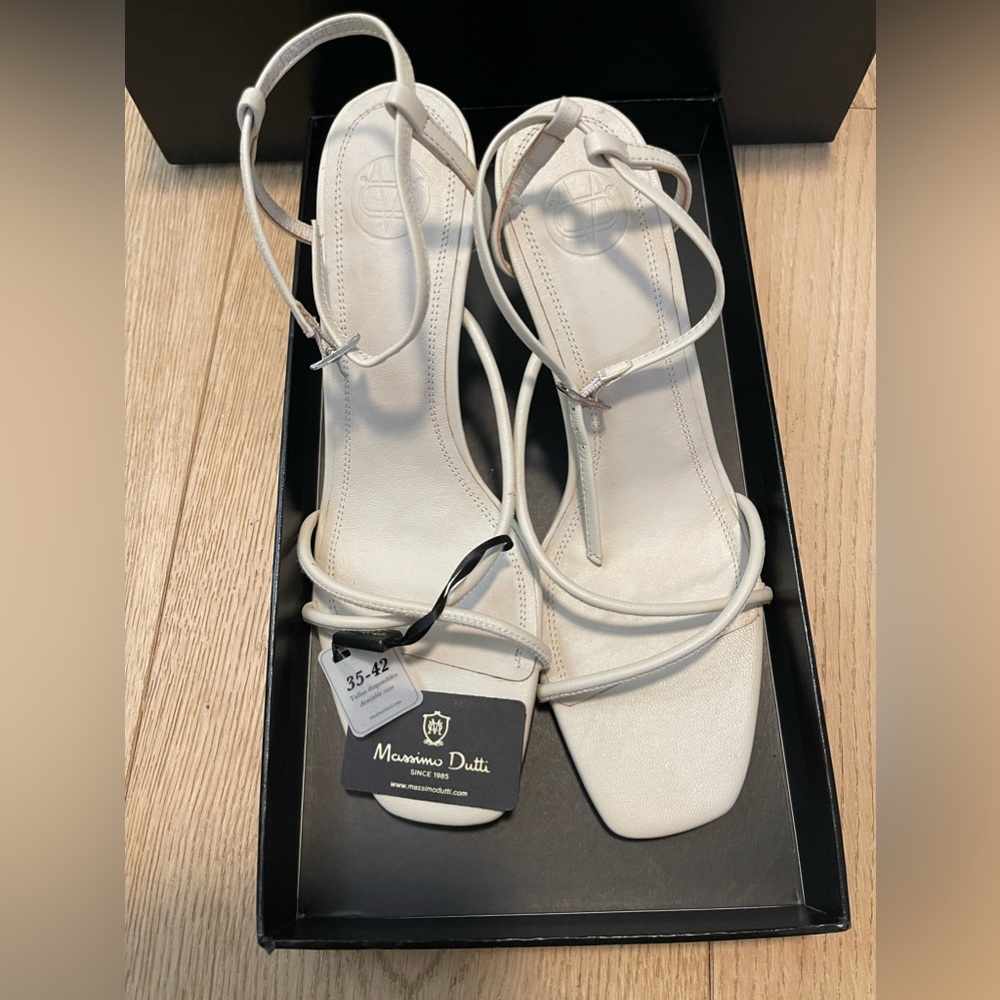 MASSIMO DUTTI STRAPPY HIGH-HEEL SANDALS WITH ANKLE STRAP - White size 39